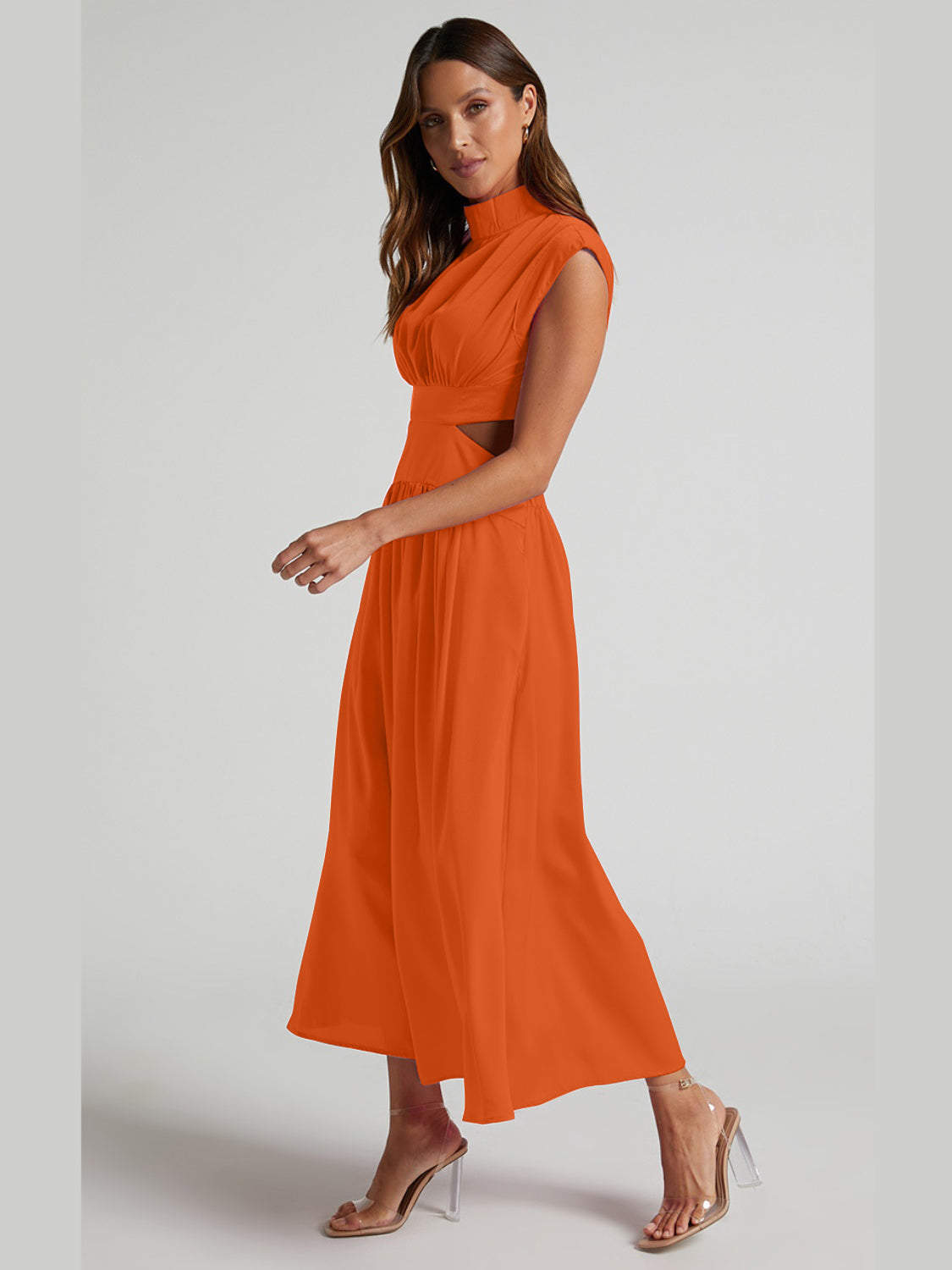Tequila Cutout Mock Neck Sleeveless Ruched Dress