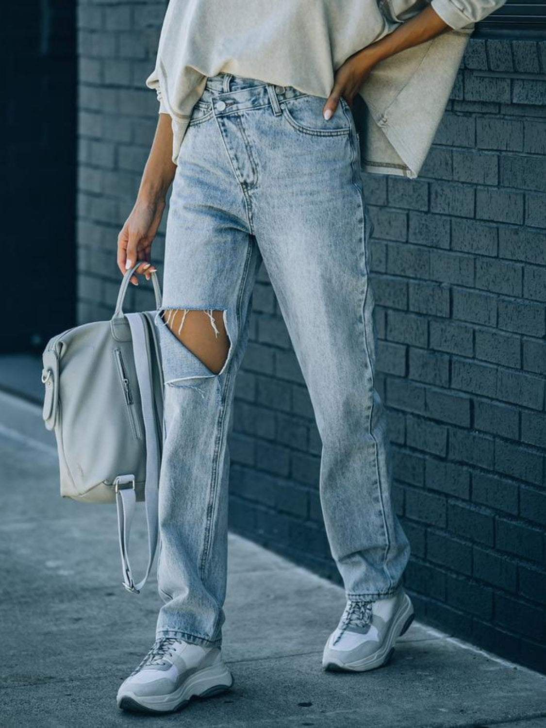 Krissy Distressed Asymmetric Waist Jeans