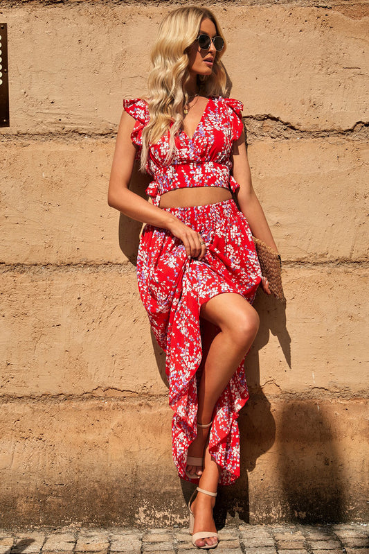 Anatolia Printed Tie Back Cropped Top and Maxi Skirt Set
