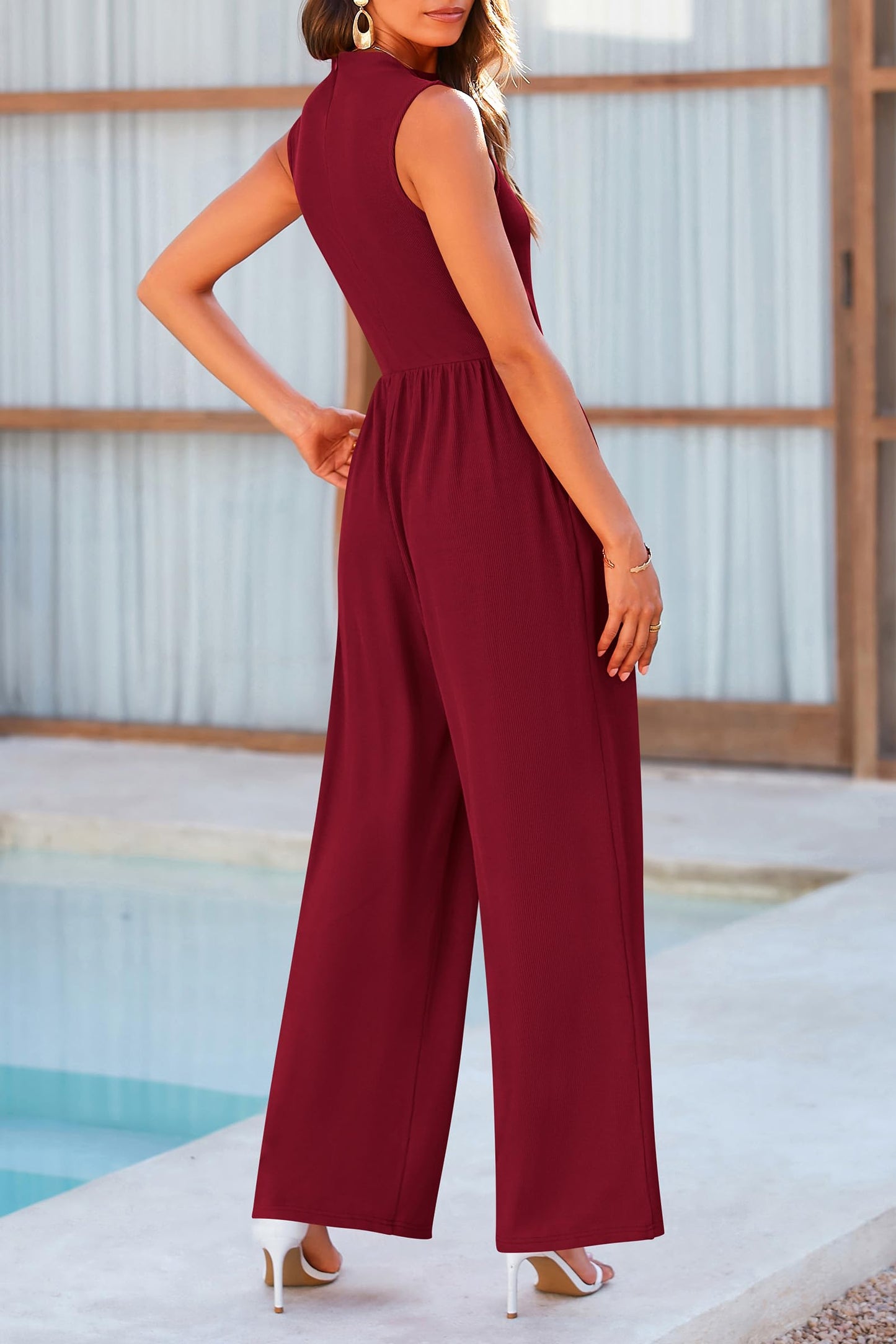 Walk About Australia Mock Neck Sleeveless Wide Leg Jumpsuit