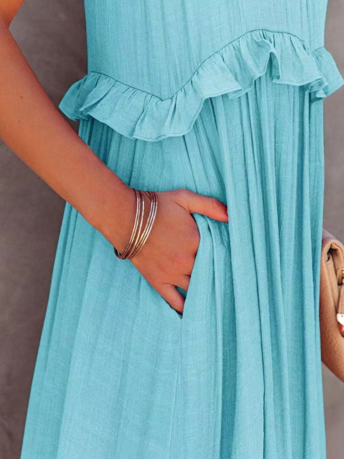 Abby Ruffled Sleeveless Tiered Maxi Dress with Pockets