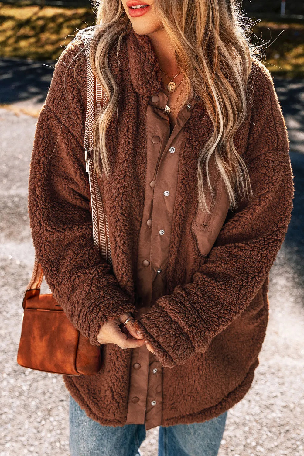 Pheobe Fuzzy Snap Down Dropped Shoulder Jacket
