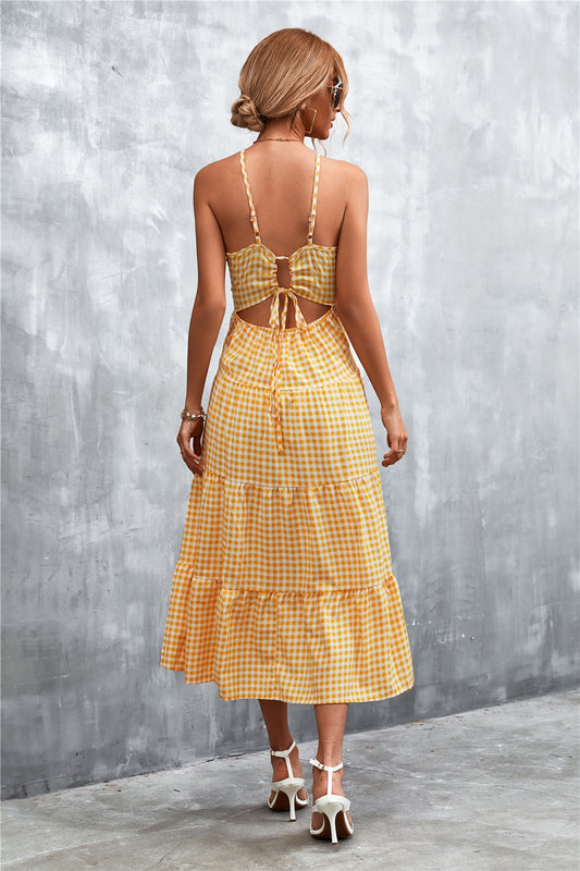 Not Just Any Picnic Plaid Square Neck Midi Cami Dress