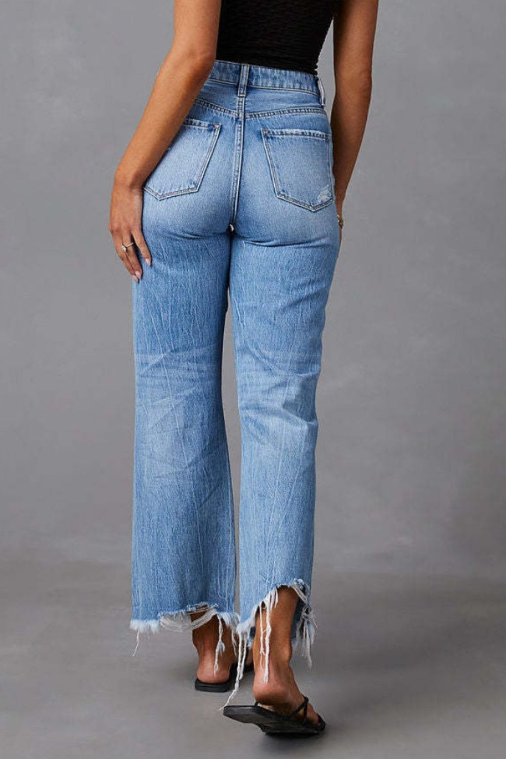Darla Distressed Raw Hem Jeans with Pockets