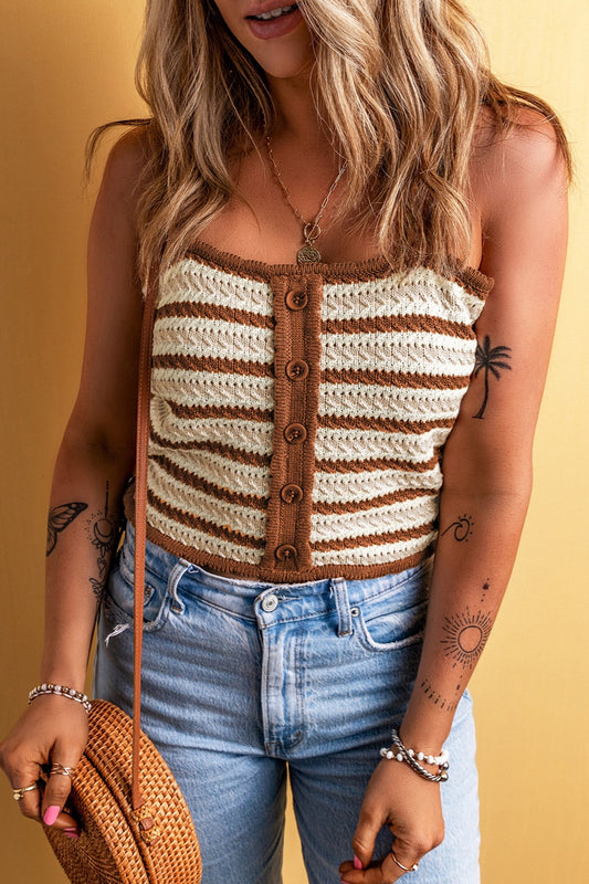 Dilly Dally Decorative Button Striped Knit Cami