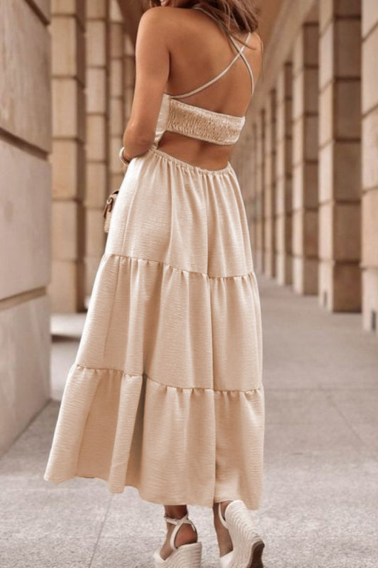 Truliano Tiered Crisscross Spaghetti Strap Dress