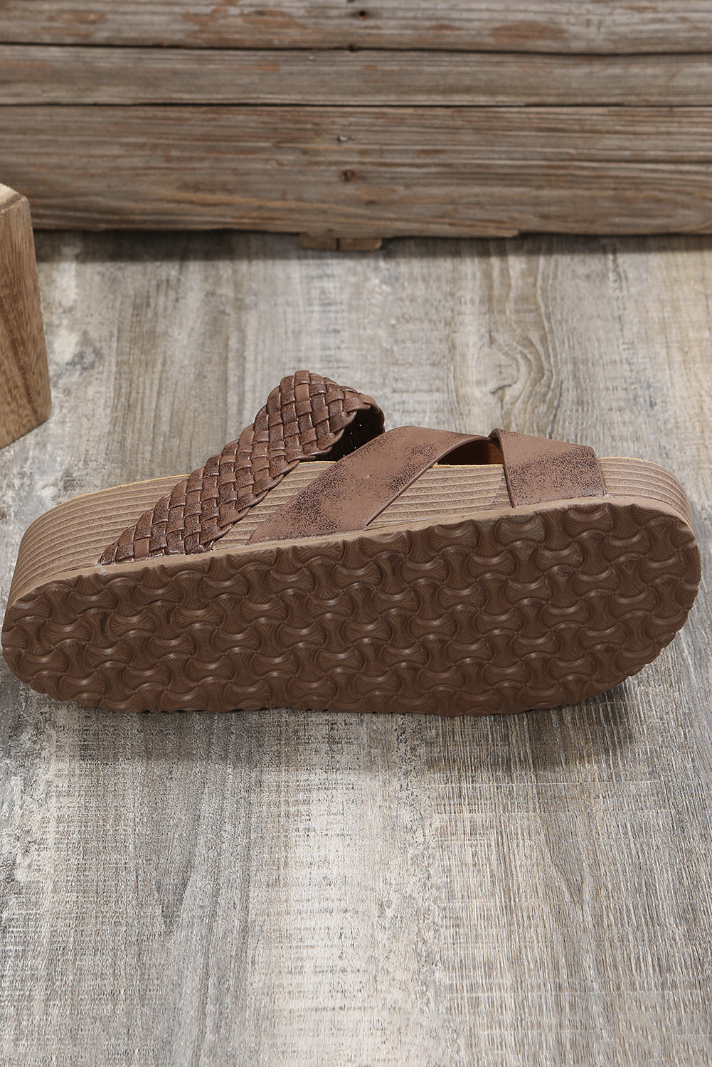 Bridgette Brown Braided Detail Criss Cross Platform Sandals