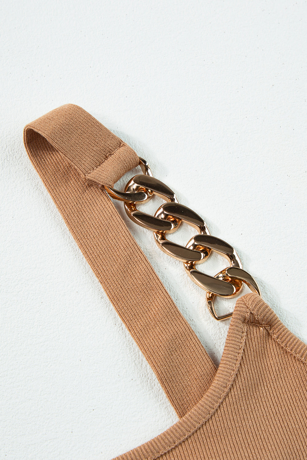 Goldie Brown Gold Chain Straps Rib Knit Tank Top