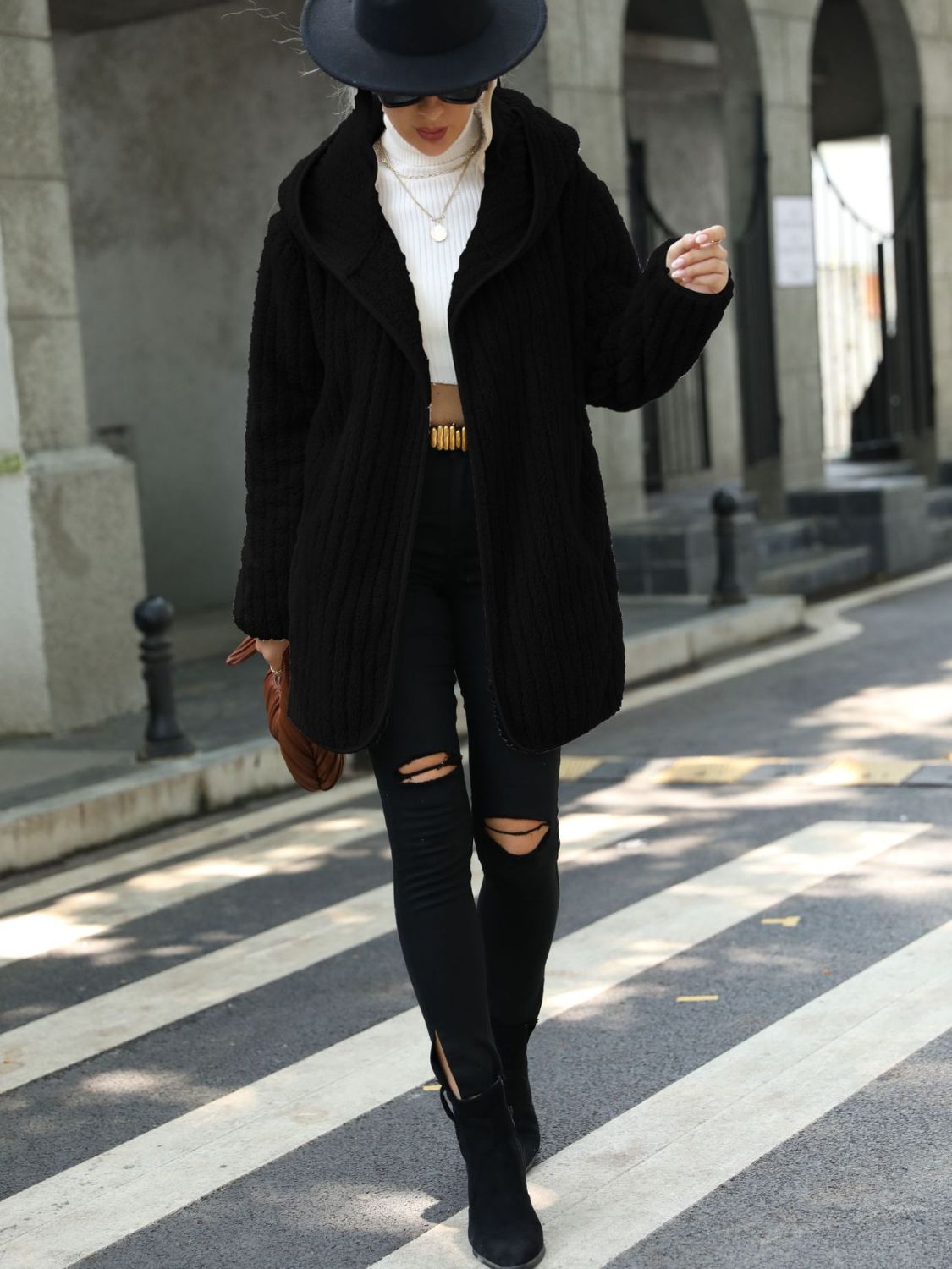 Corduroy Tracks ⛷️ Open Front Ribbed Hooded Coat