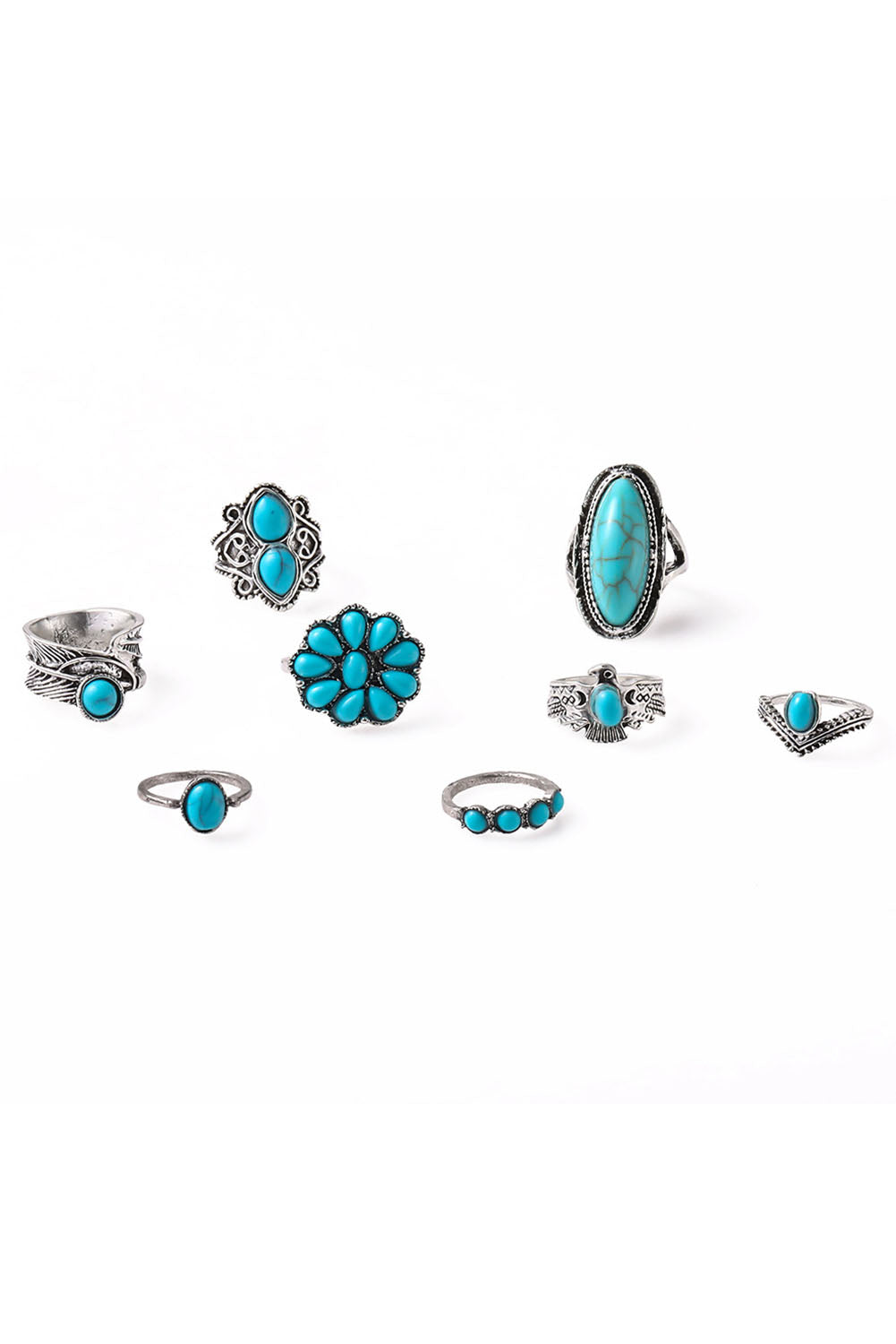 8Pcs Vintage Turquoise Ring Set