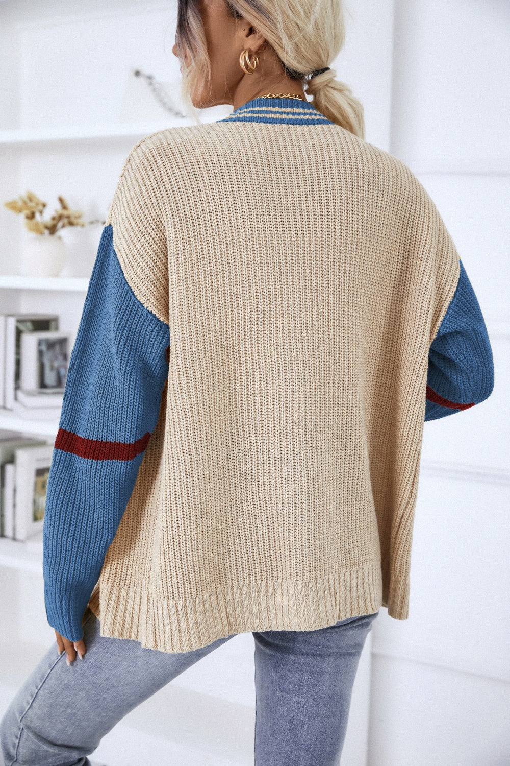Toni Contrast Button Up Dropped Shoulder Cardigan