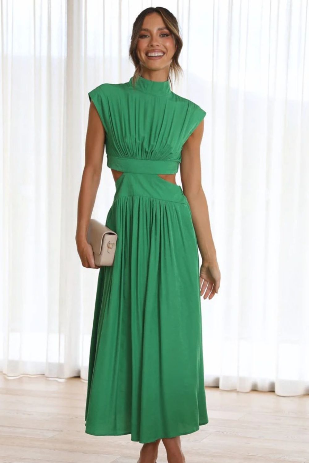 Tequila Cutout Mock Neck Sleeveless Ruched Dress
