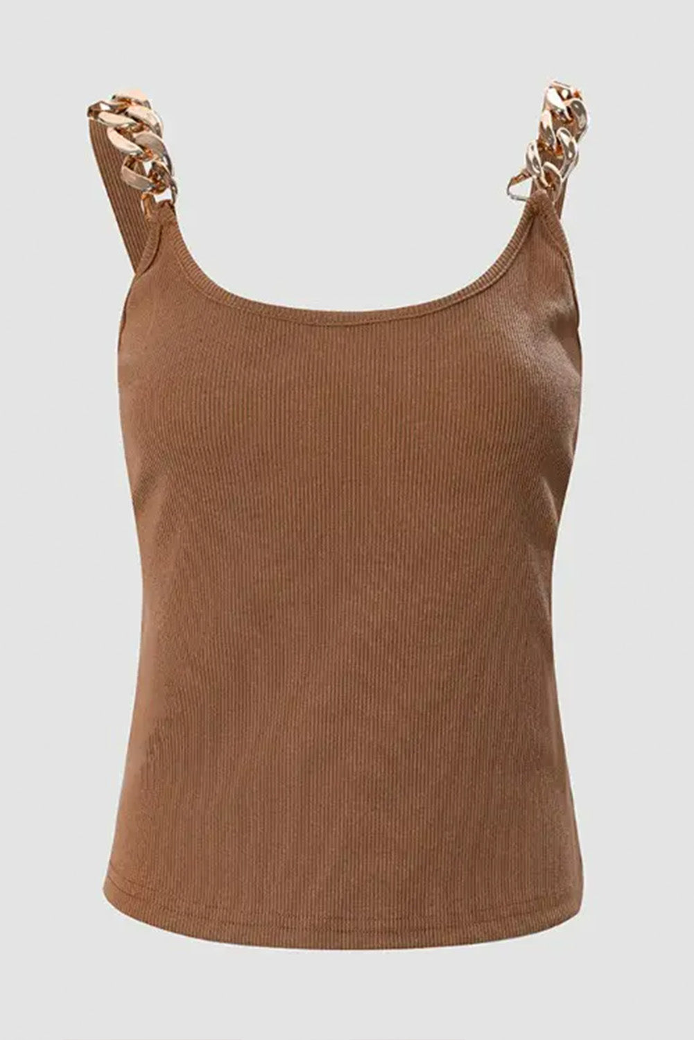 Goldie Brown Gold Chain Straps Rib Knit Tank Top