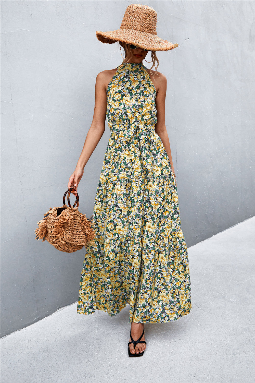Sivan Sleeveless Tie Waist Maxi Dress