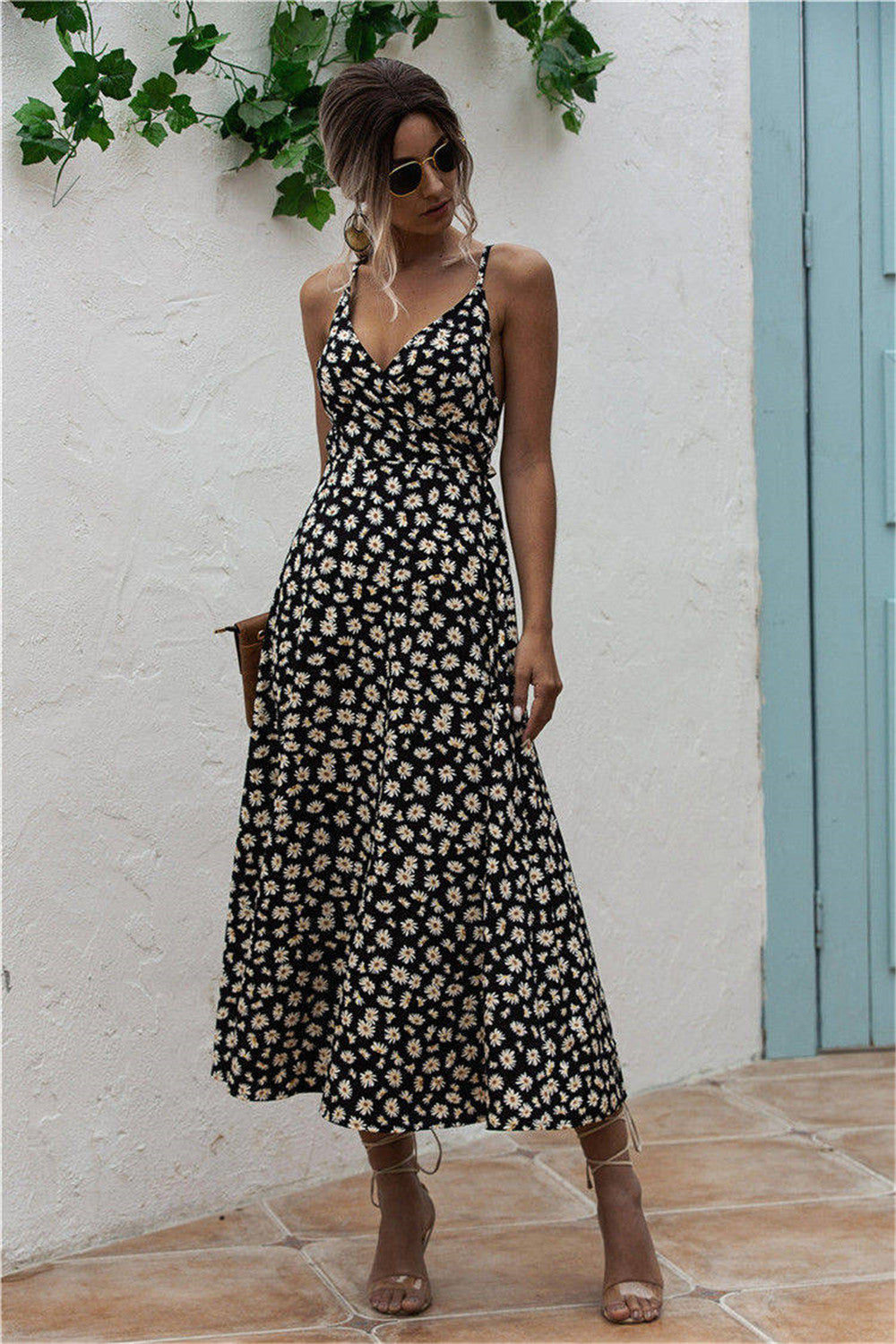 Don’t You Miss This Daisy Print Surplice Midi Cami Dress