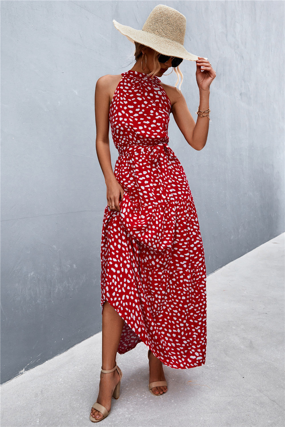 Sivan Sleeveless Tie Waist Maxi Dress
