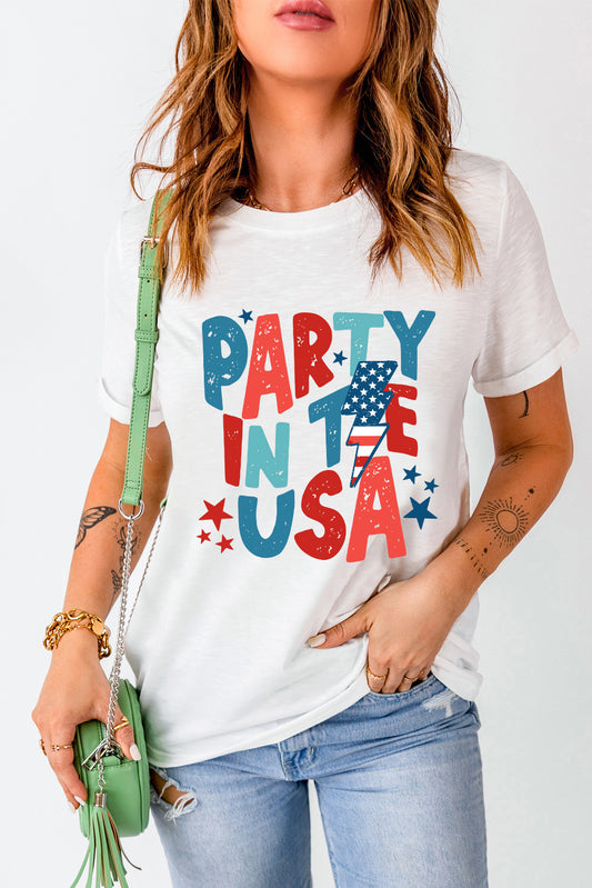 Party in the USA Letter Graphic Round Neck Short Sleeve T-Shirt