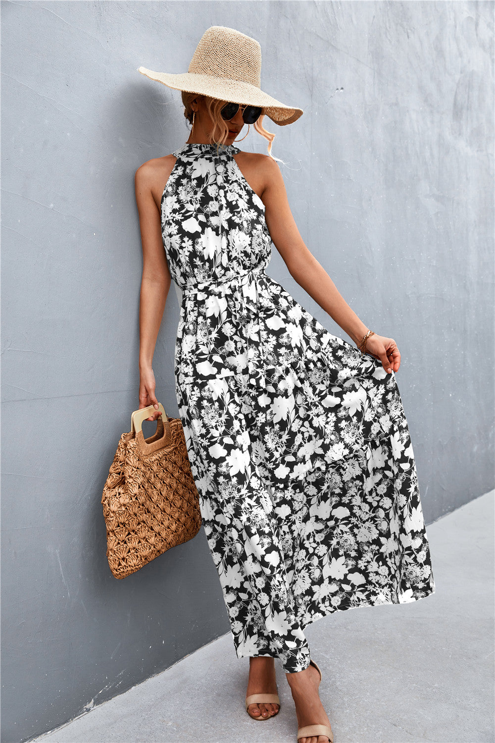 Sivan Sleeveless Tie Waist Maxi Dress