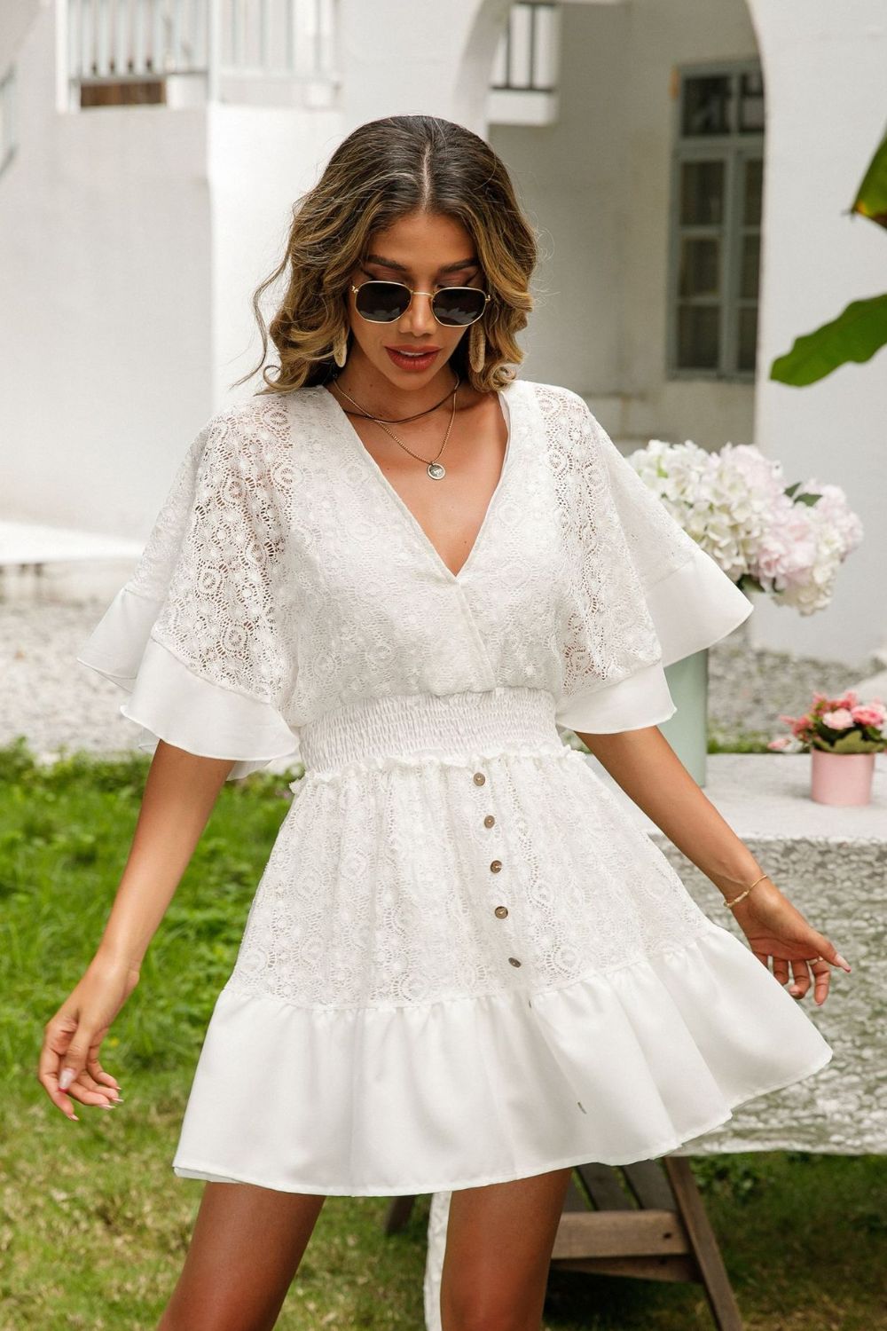 Luna Lace Cutout Surplice Half Sleeve Dress