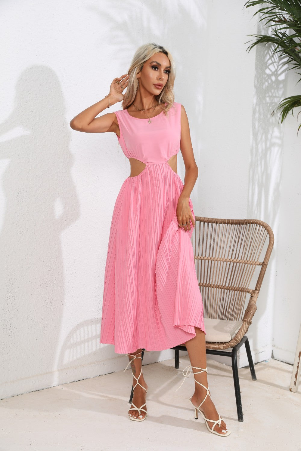 Carley Cutout Ruched Round Neck Tank Dress