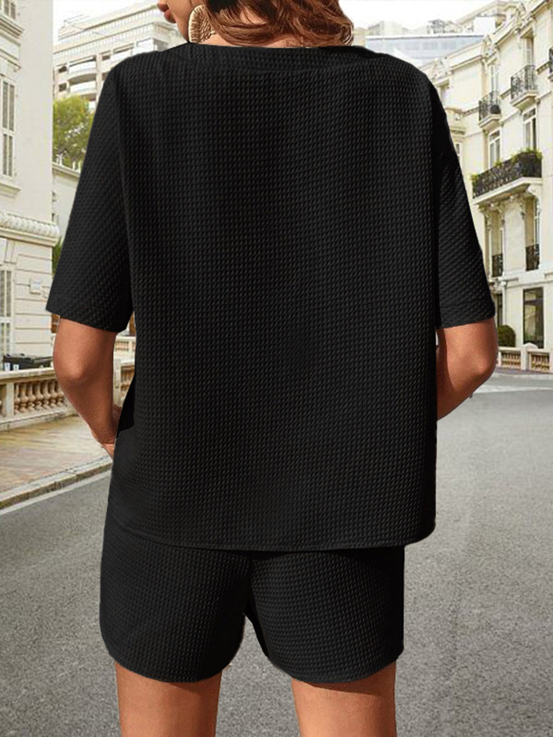 Walk about Italia Waffle-Knit Half Sleeve Top and Shorts Set