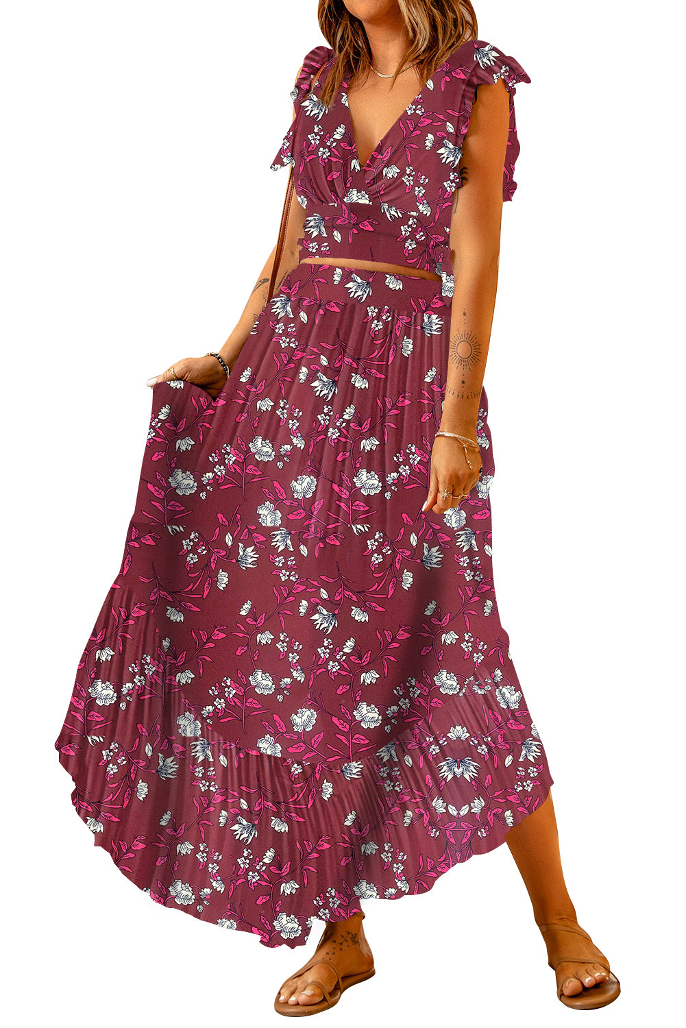 Anatolia Printed Tie Back Cropped Top and Maxi Skirt Set