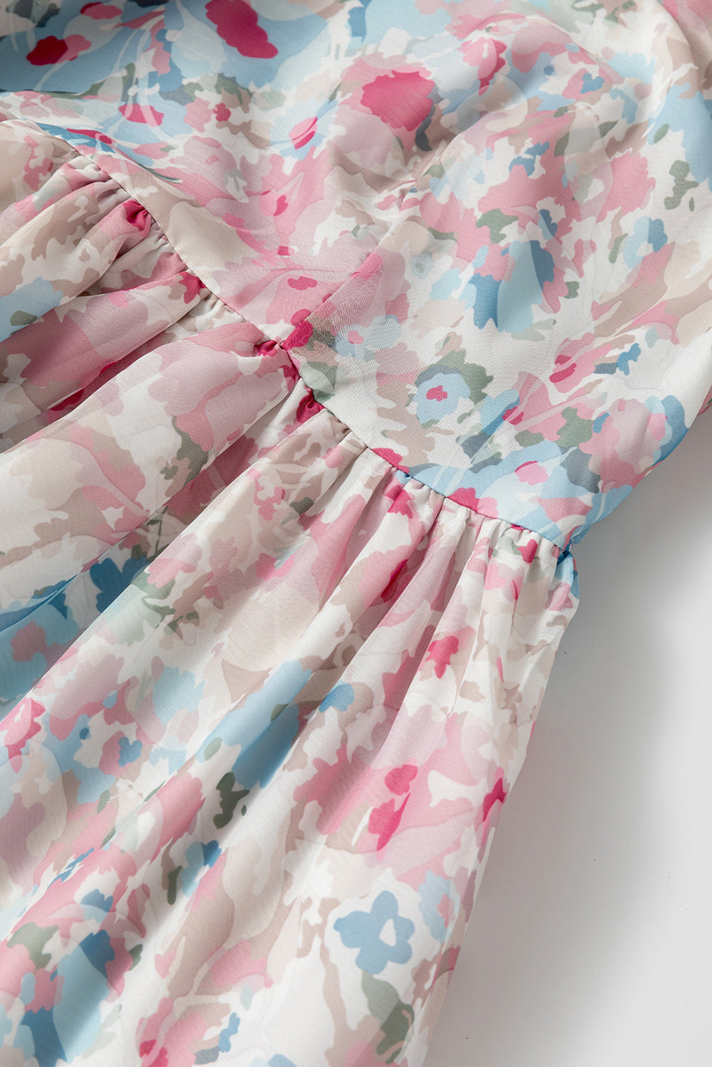 Serena Pink Floral Puff Sleeve Square Neck Smock Ruffled Dress