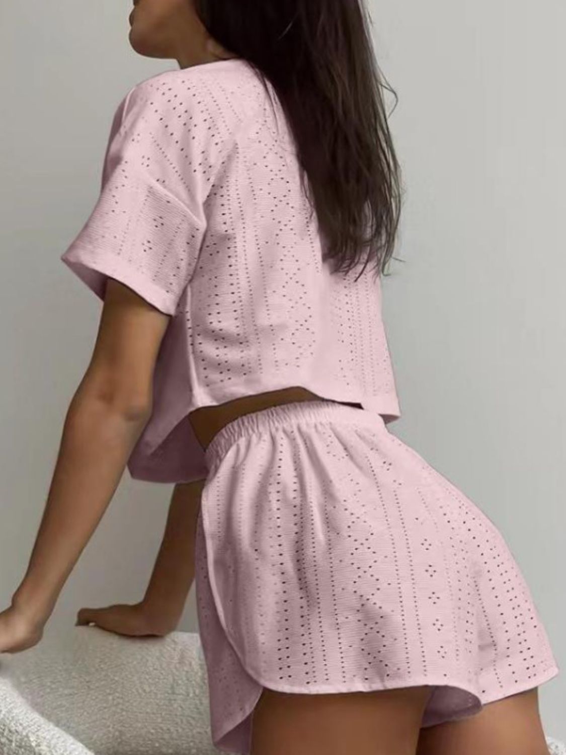 Isla Eyelet Round Neck Top and Shorts Set