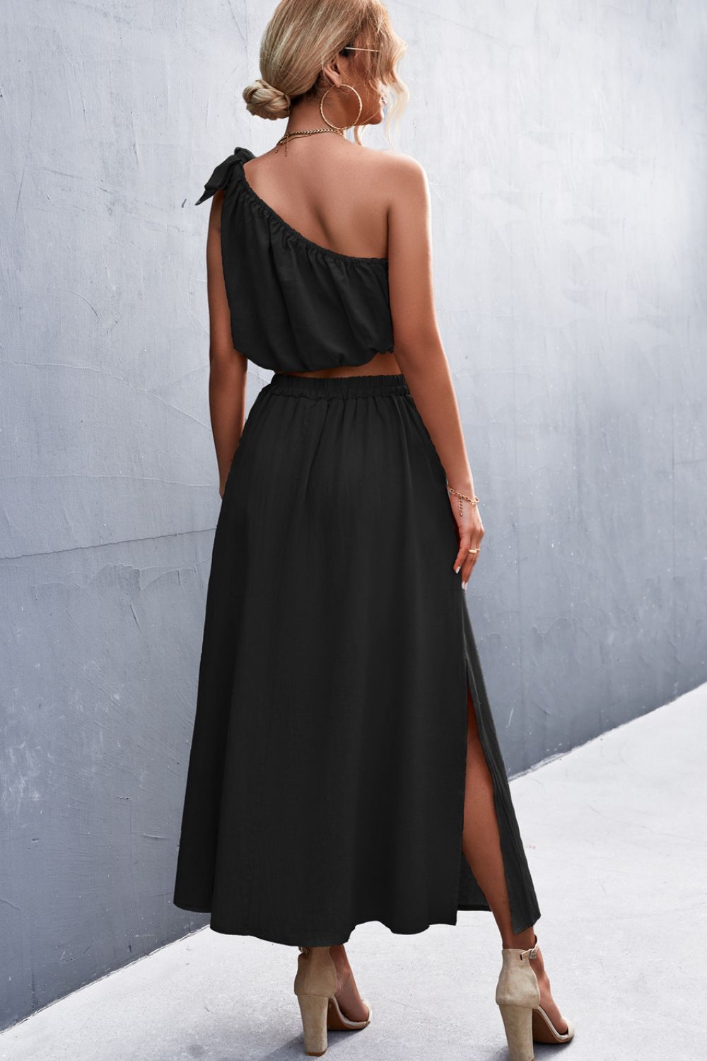 Palm Canyon One-Shoulder Sleeveless Cropped Top and Skirt Set