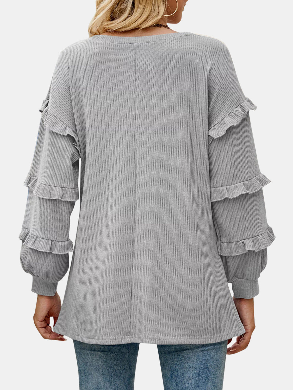Roberta Ruffled V-Neck Long Sleeve T-Shirt