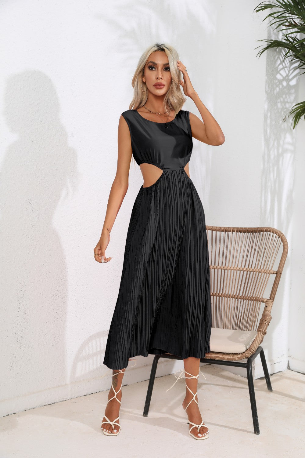 Carley Cutout Ruched Round Neck Tank Dress