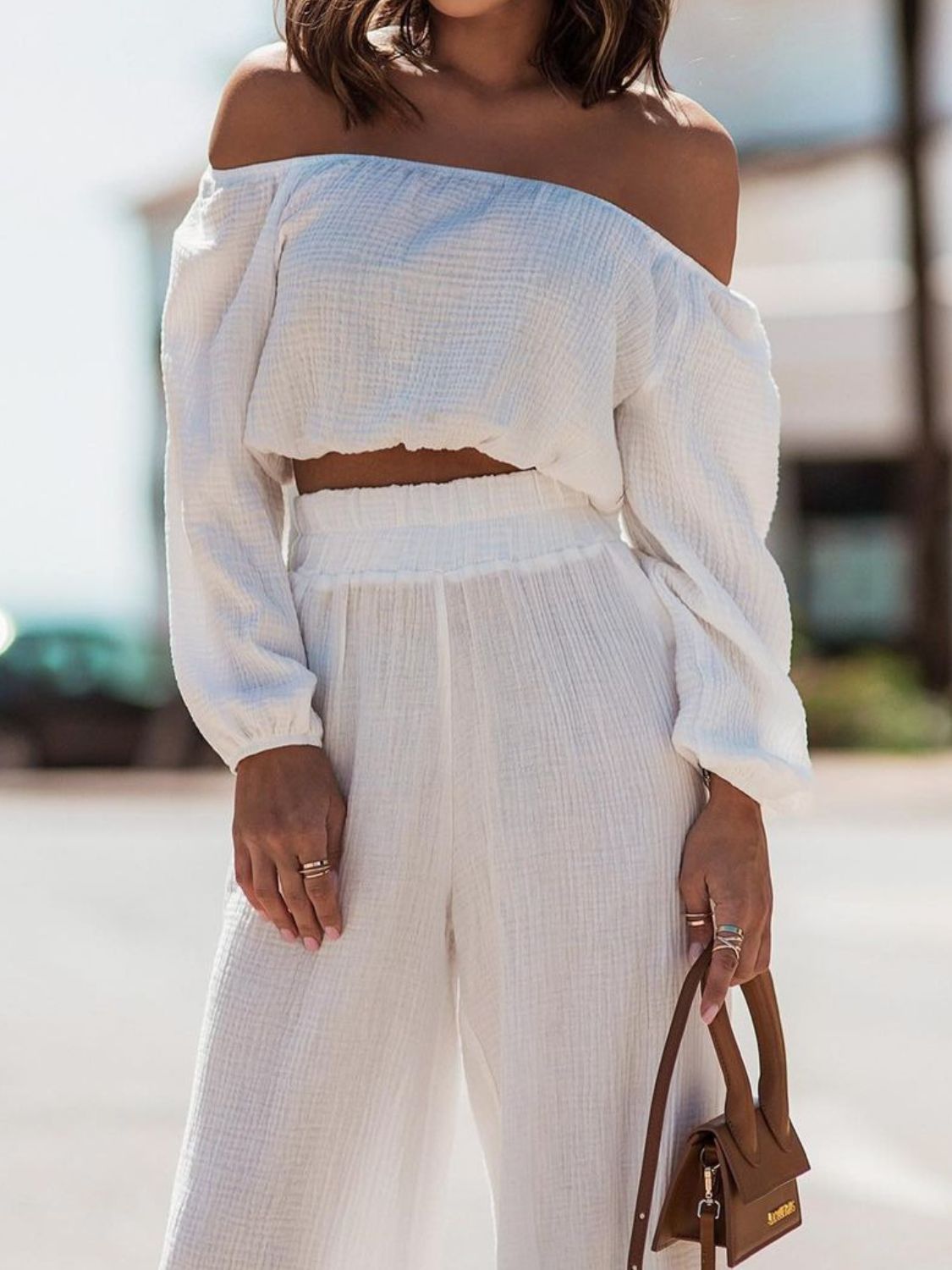 Charlie Off Shoulder Long Sleeve Top and Pants Set