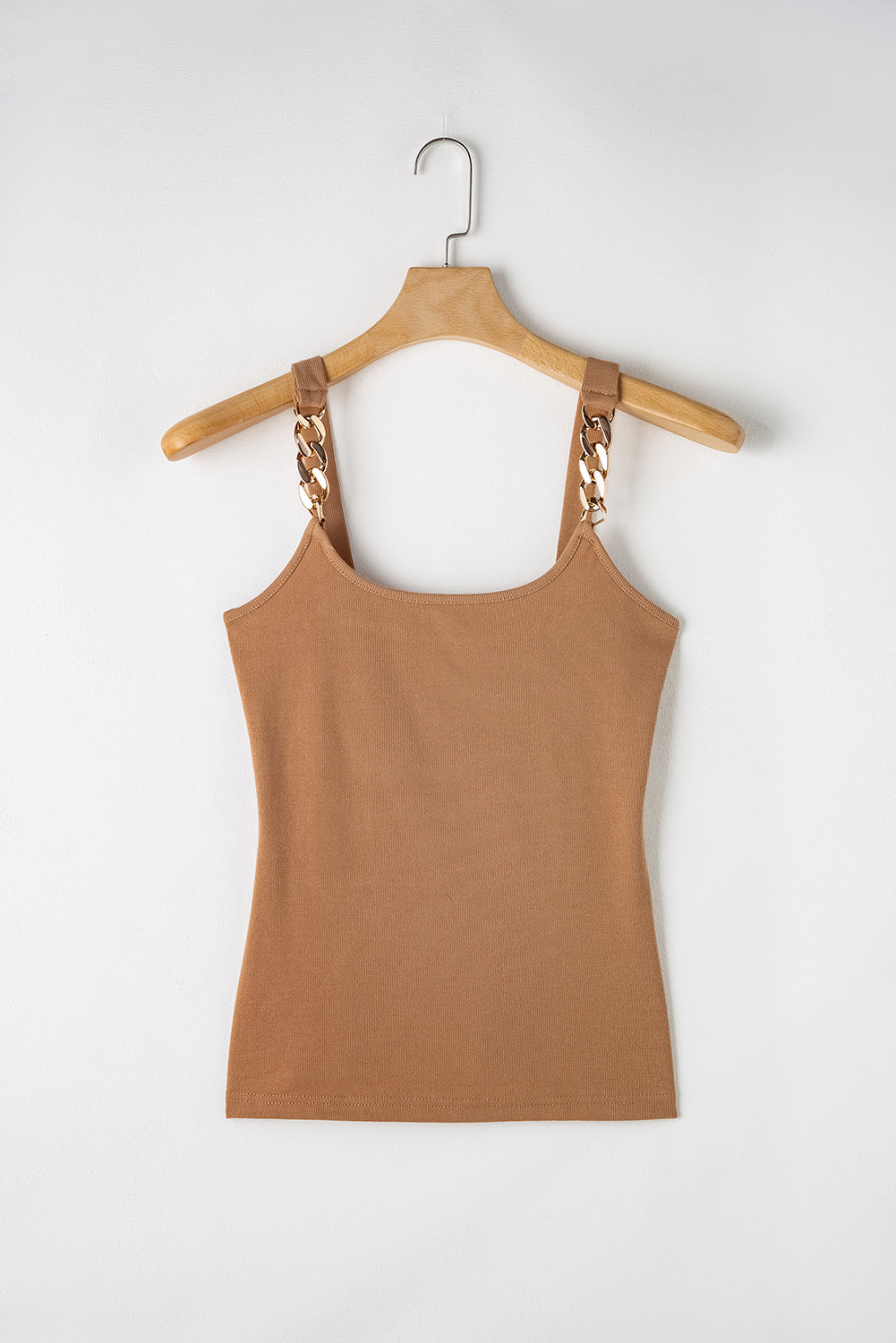 Goldie Brown Gold Chain Straps Rib Knit Tank Top