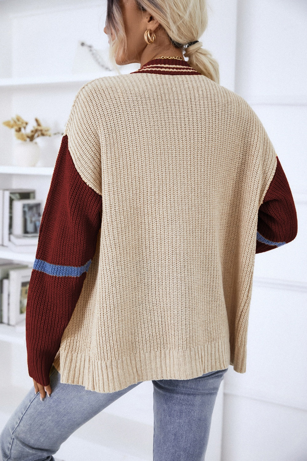 Toni Contrast Button Up Dropped Shoulder Cardigan