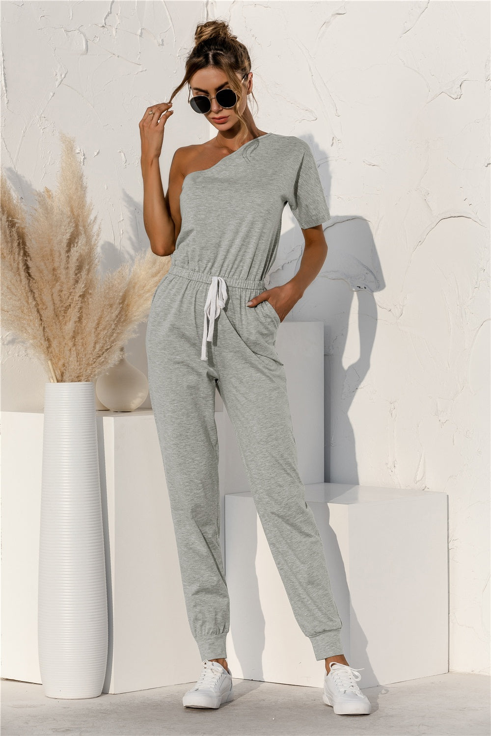Serendipity Single Shoulder Short Sleeve Jumpsuit