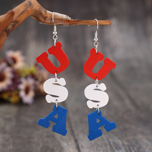 🇺🇸USA Wooden Letter Dangle Earrings