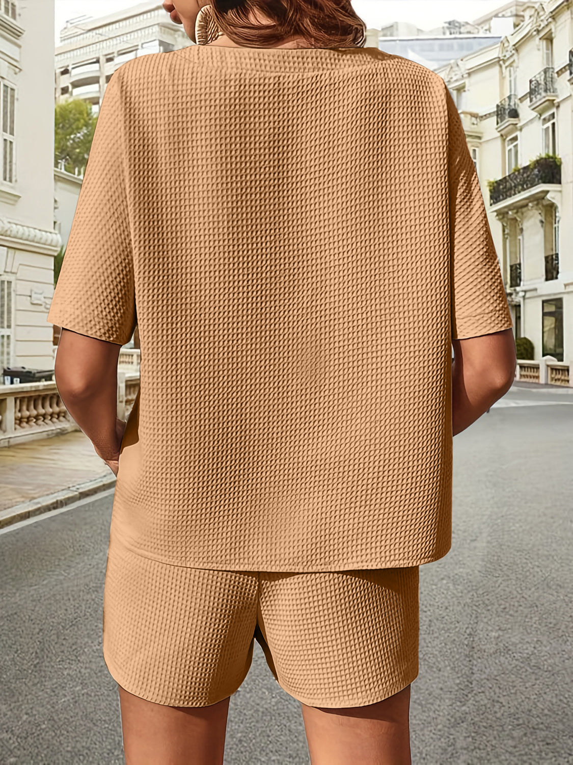 Walk about Italia Waffle-Knit Half Sleeve Top and Shorts Set
