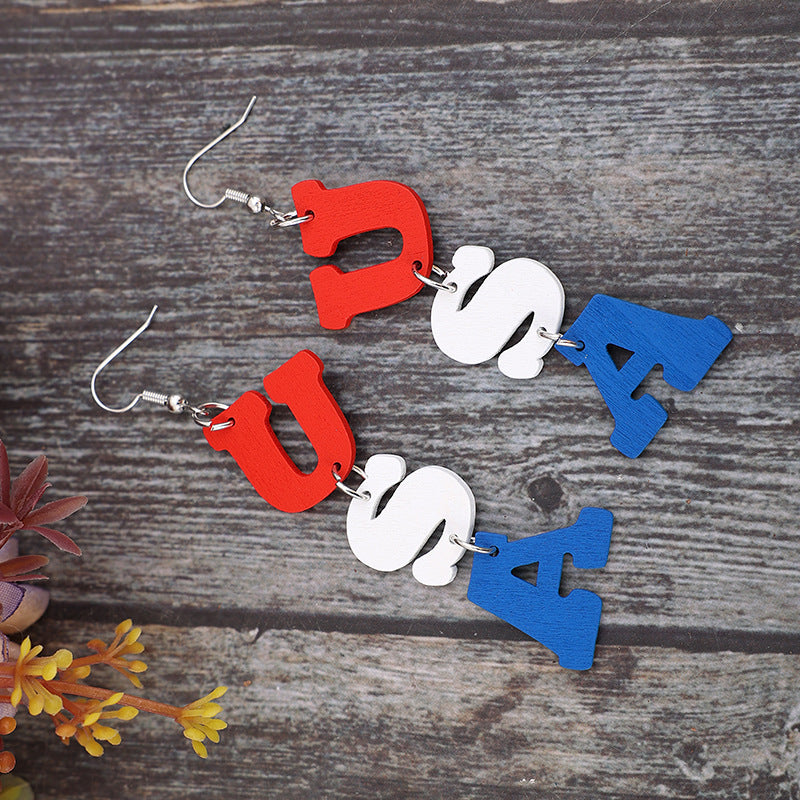 🇺🇸USA Wooden Letter Dangle Earrings