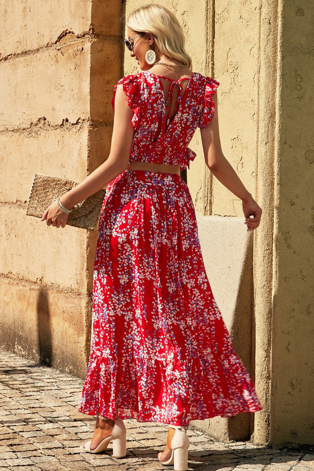 Anatolia Printed Tie Back Cropped Top and Maxi Skirt Set