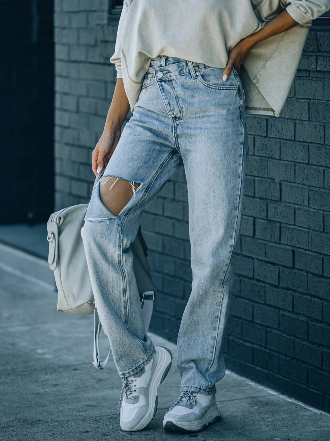 Krissy Distressed Asymmetric Waist Jeans