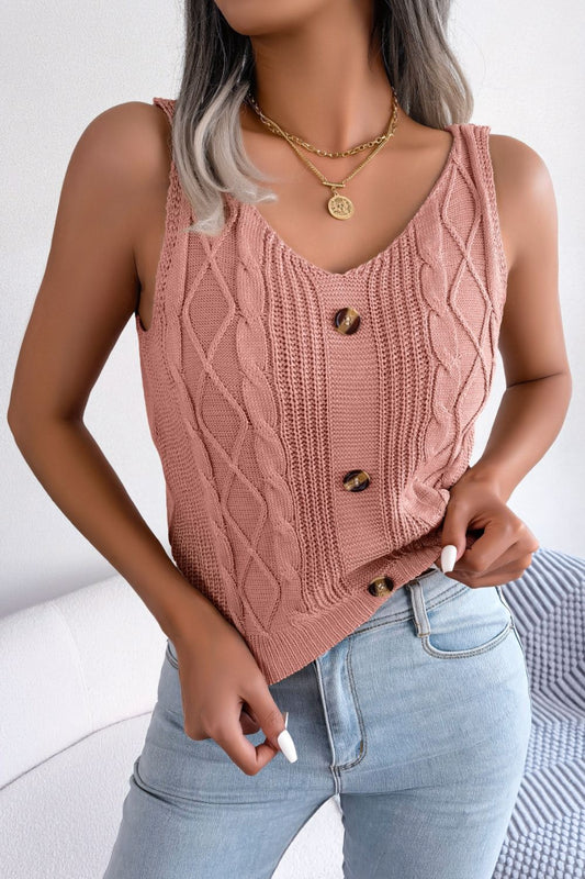 Santa Barbara Decorative Button Mixed Knit Tank