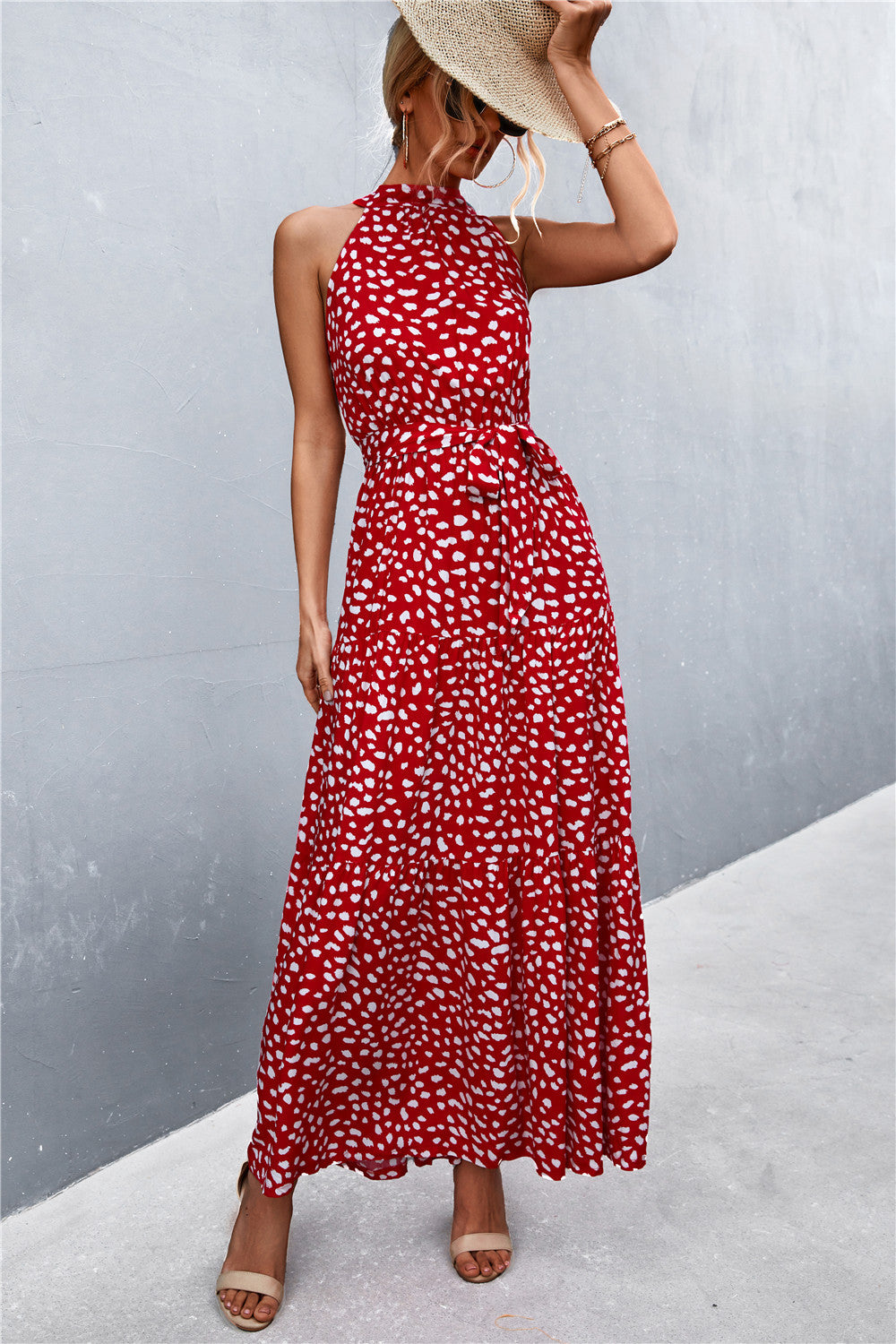 Sivan Sleeveless Tie Waist Maxi Dress