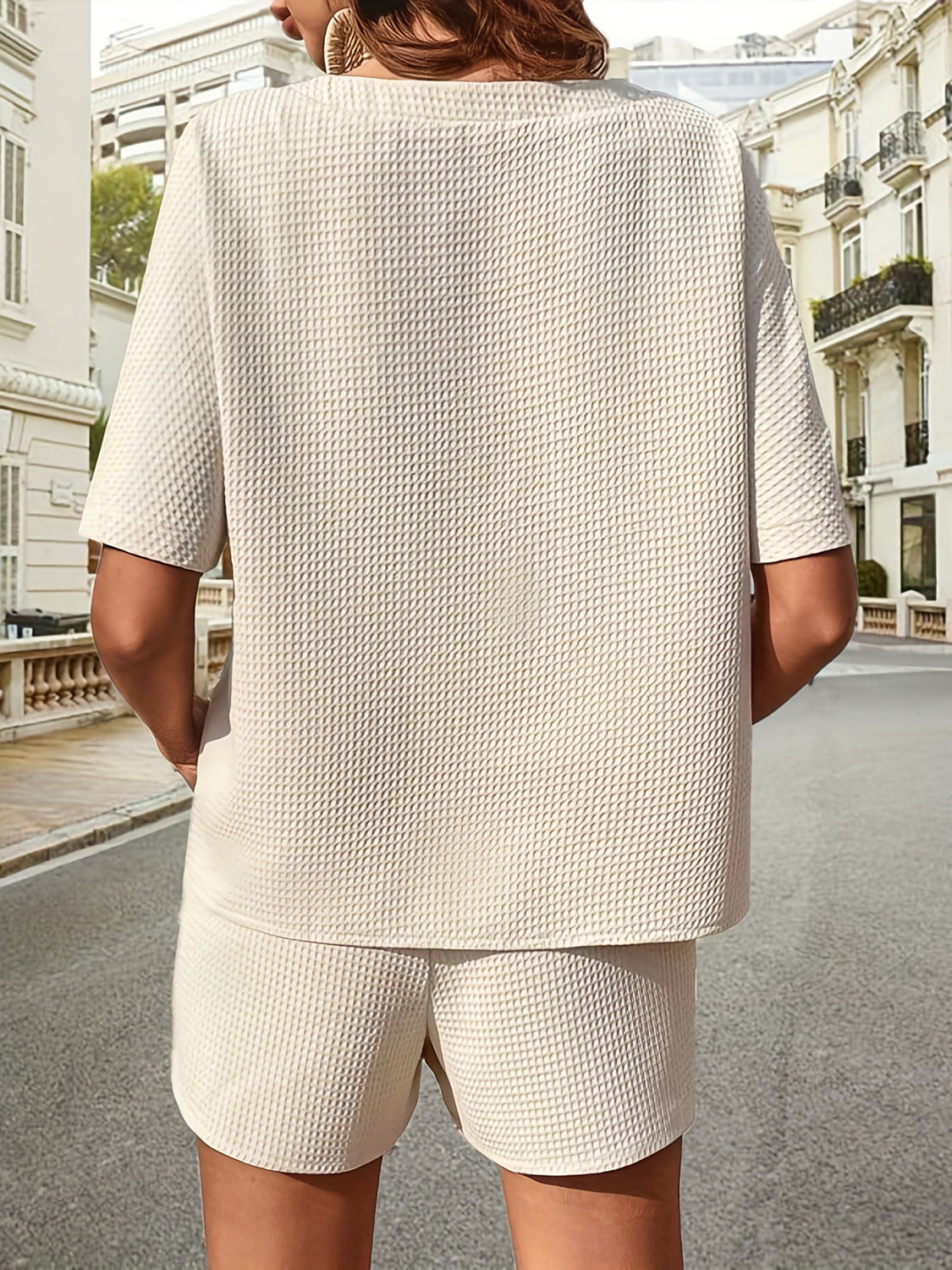 Walk about Italia Waffle-Knit Half Sleeve Top and Shorts Set