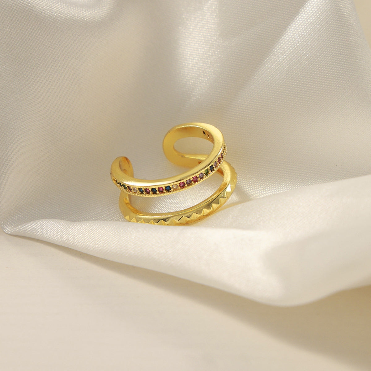 Dazzling Gold-Plated Czech Diamond Double-Layered Ring