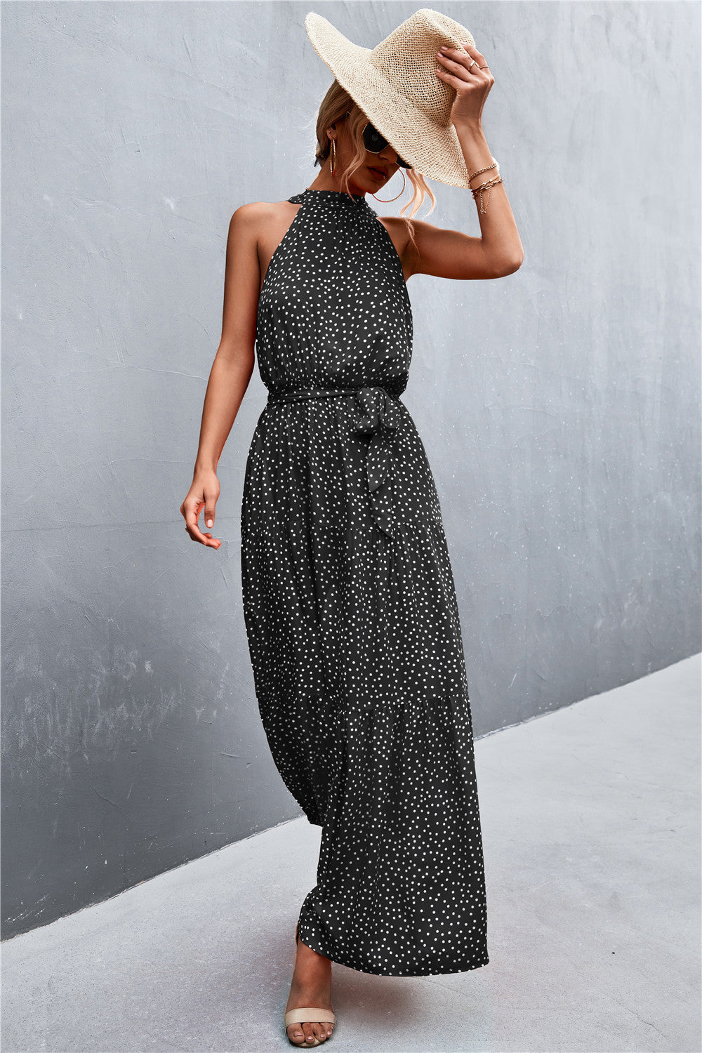 Sivan Sleeveless Tie Waist Maxi Dress