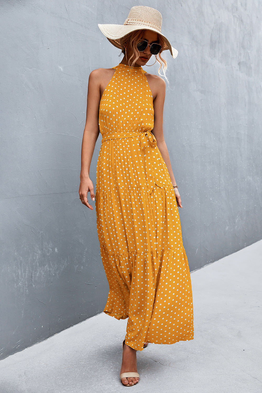 Sivan Sleeveless Tie Waist Maxi Dress
