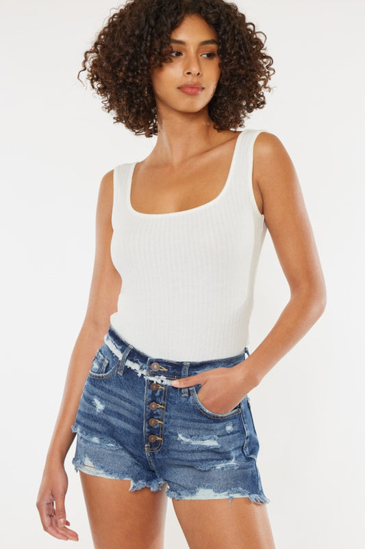 Santana Distressed Button Fly Denim Shorts