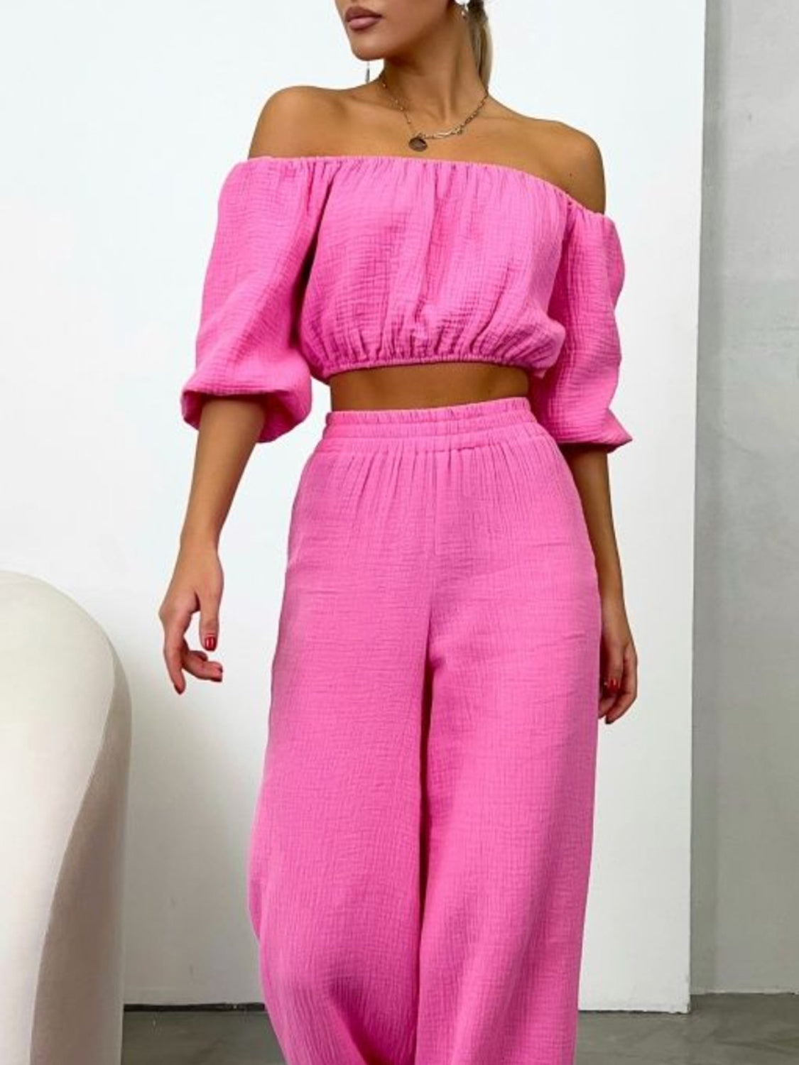 Charlie Off Shoulder Long Sleeve Top and Pants Set