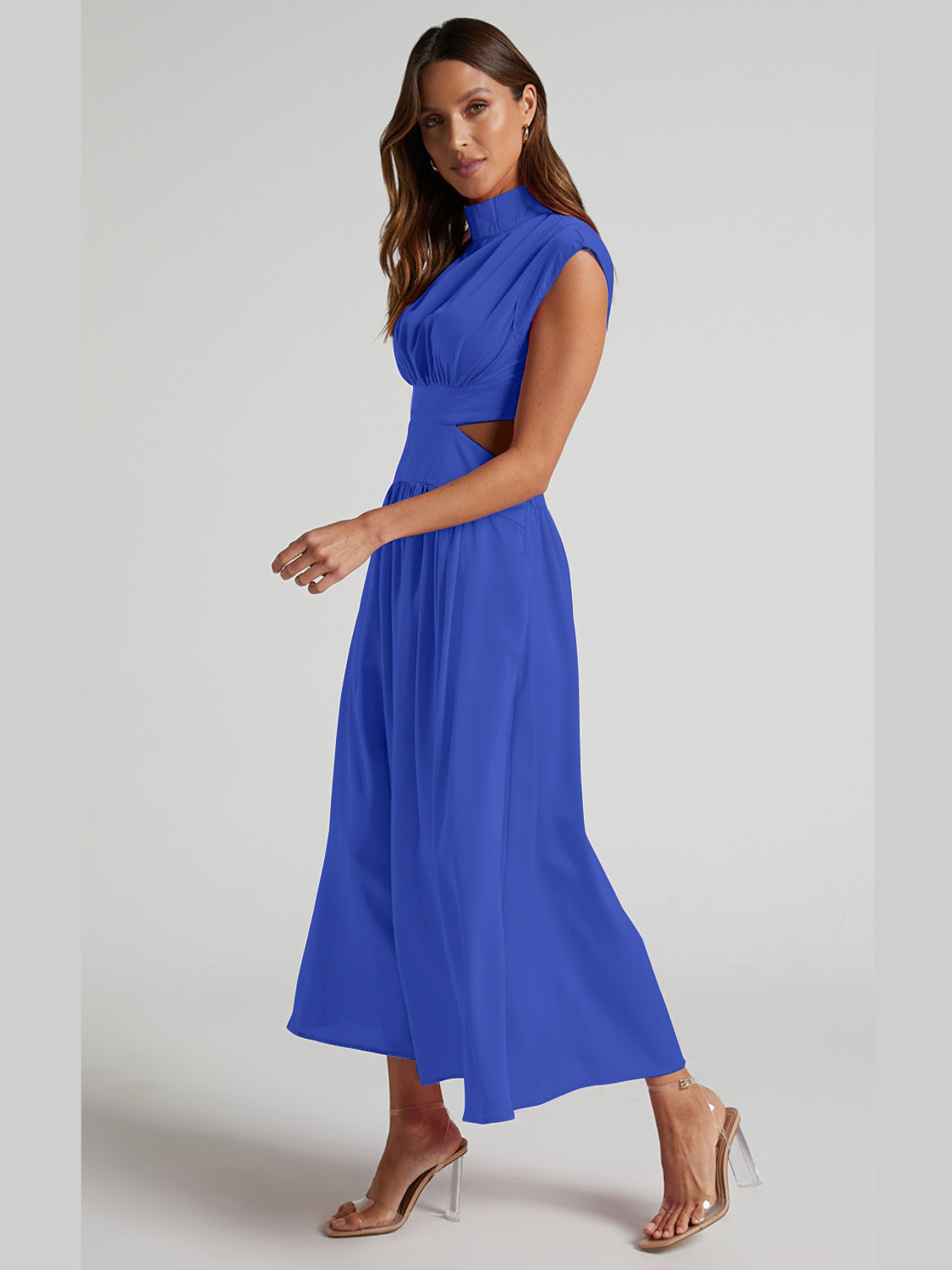 Tequila Cutout Mock Neck Sleeveless Ruched Dress