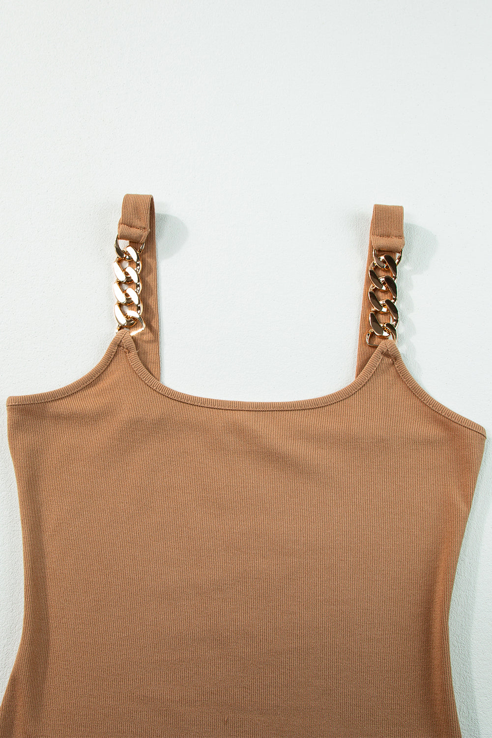 Goldie Brown Gold Chain Straps Rib Knit Tank Top